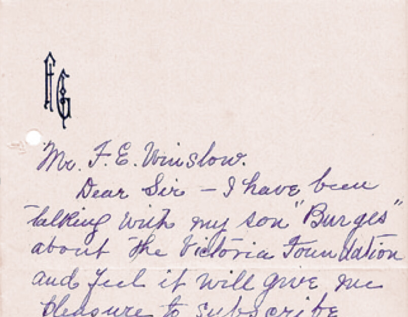 Historical photo - Note that accompanied first donation from Fanny Gadsden