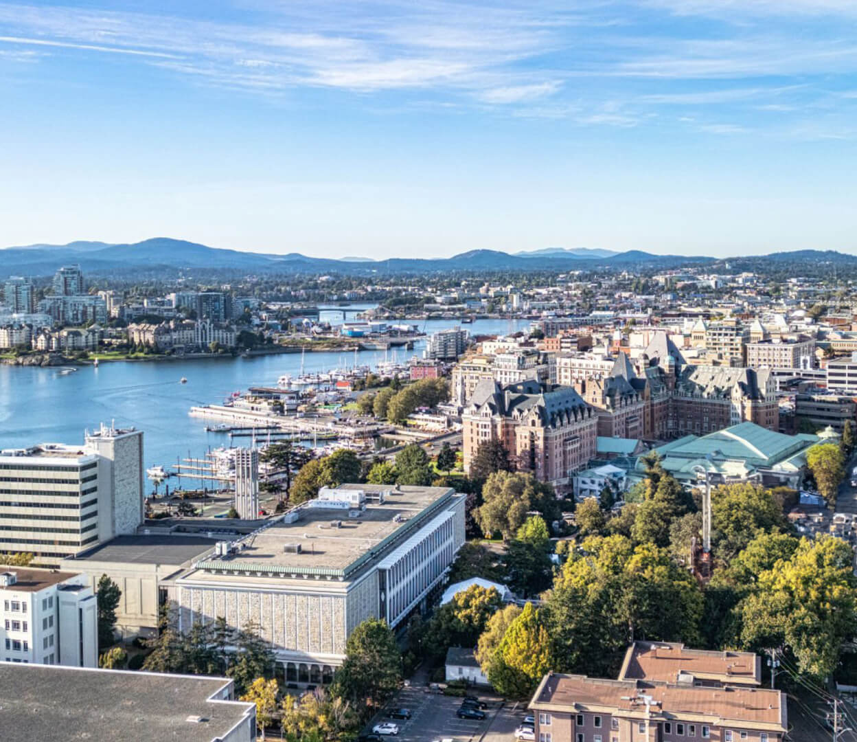 An aerial photograph of the Greater Victoria area.