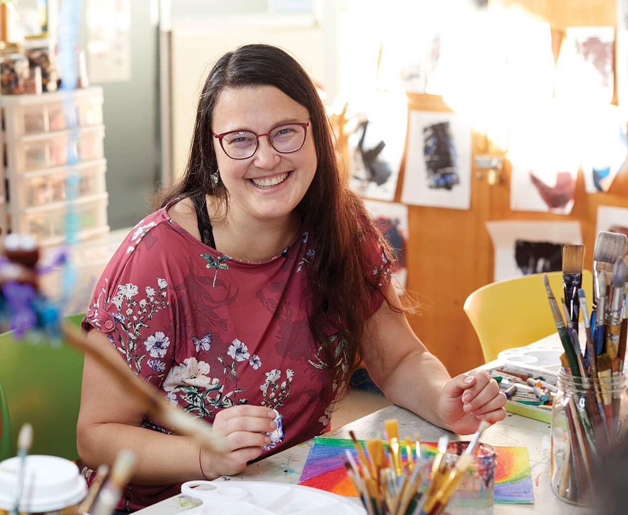 An artist at work in her studio